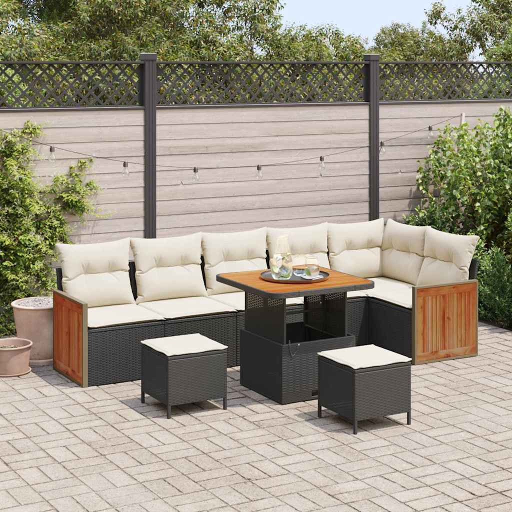 Garten-Sofa-Set 9 pcs Schwarz und Creme 80 x 80 x 71 cm